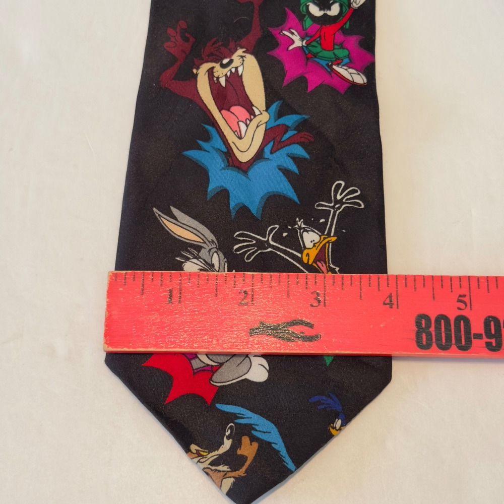 Vintage‎ 1993 Looney Tunes Mania Character Print Black Polyester Necktie 90s WB - Picture 6 of 8